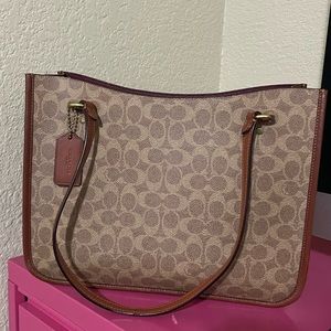 COACH C2591 TYLER CARRYALL IN SIGNATURE CANVAS TAN RUST BROWN BAG TOTE